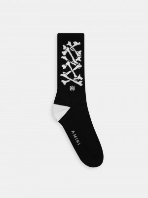 Amiri Bones Stacked Socks Calzini Uomo Nere Bianche | 217358-DGM