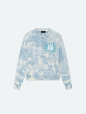 Amiri Crystal Crewneck- Ashley Blue Felpe Uomo Blu | 378462-JIL