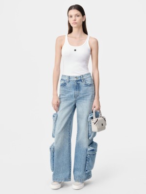 Amiri Ma Embroidered Ribbed Tank Magliette Donna Bianche | 803719-QCO